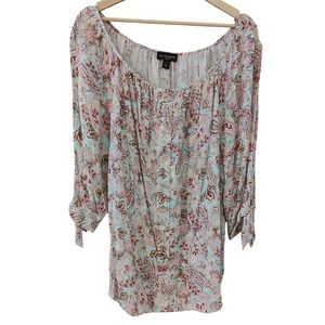 I.N. STUDIO Paisley Wide Neck Tie 3/4 Sleeve Blouse